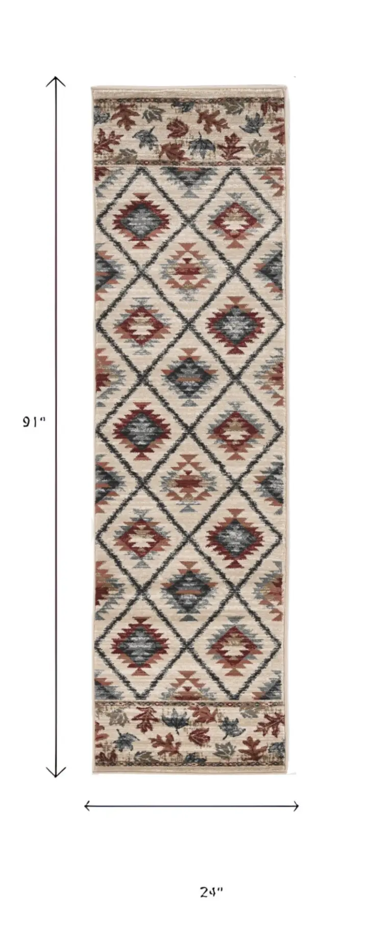 8' Ivory Geometric Runner Rug