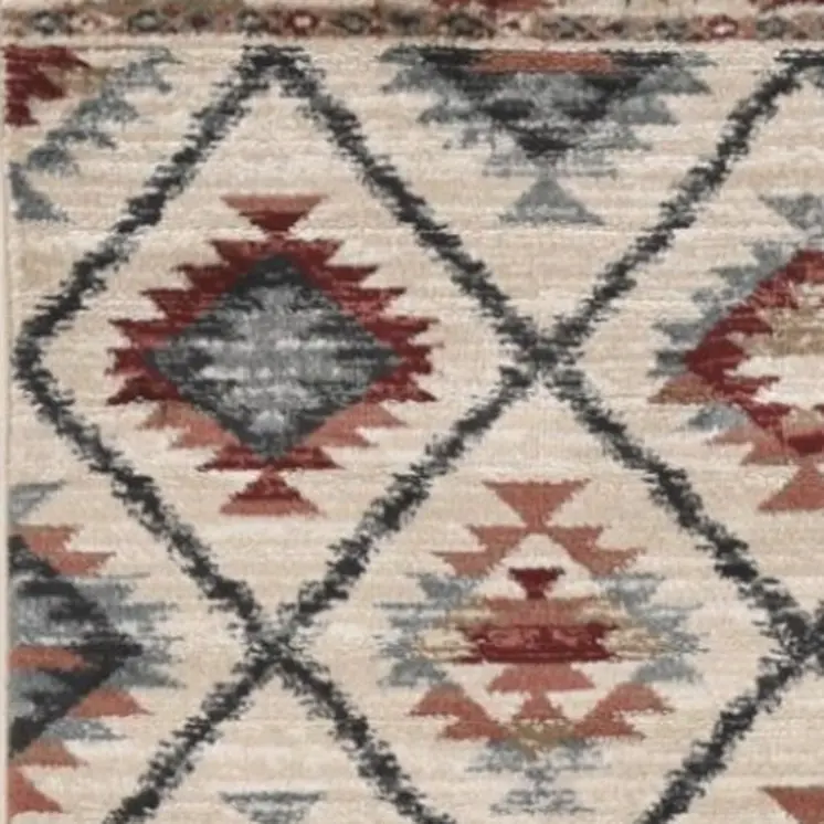 8' Ivory Geometric Runner Rug