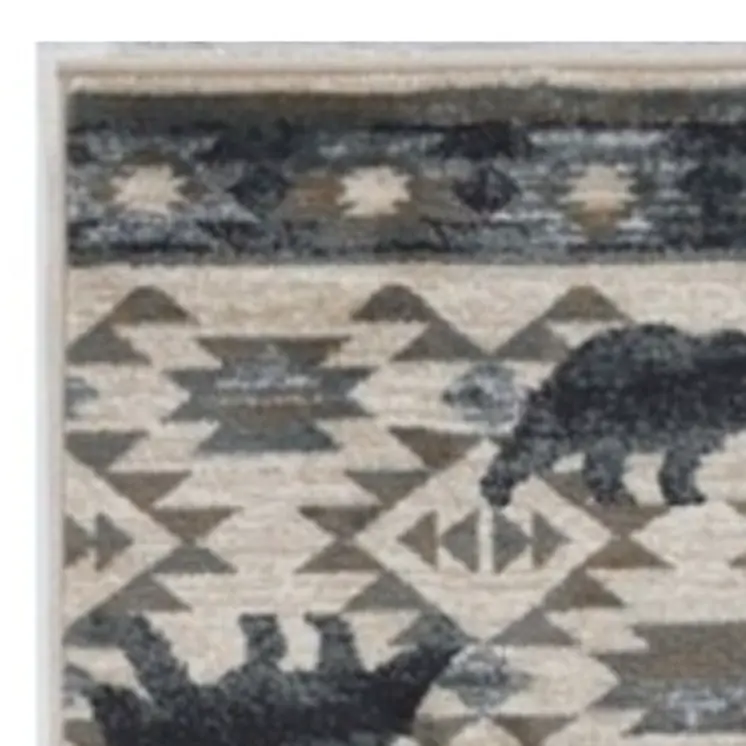 7' Ivory And Blue Abstract Runner Rug
