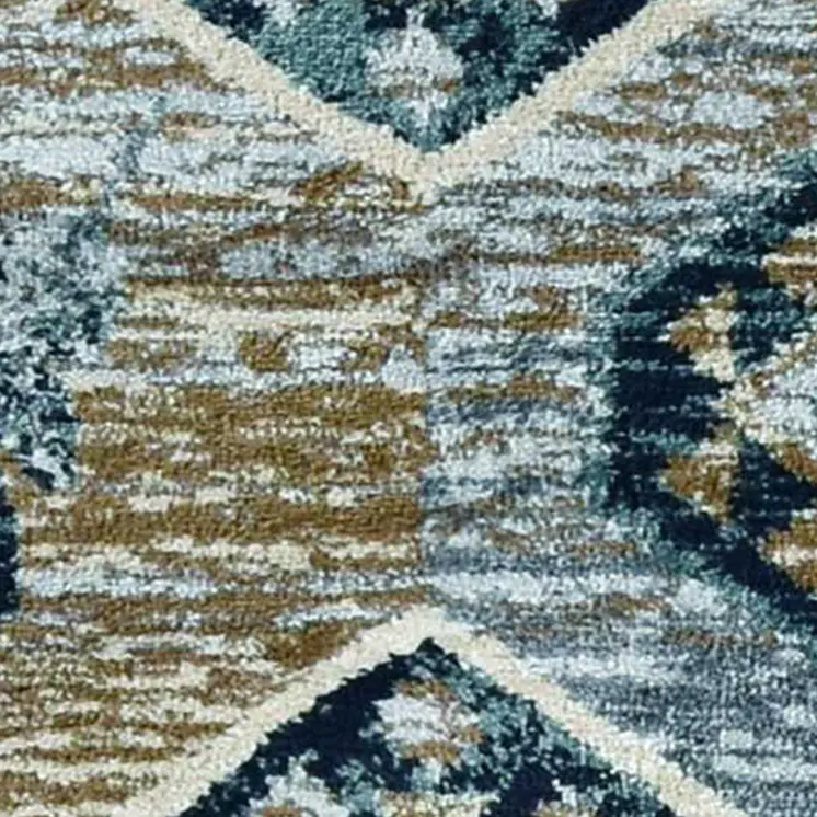 8' Blue And White Geometric Runner Rug