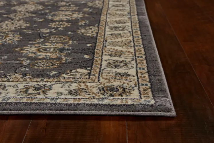 8' Gray And Ivory Floral Runner Rug