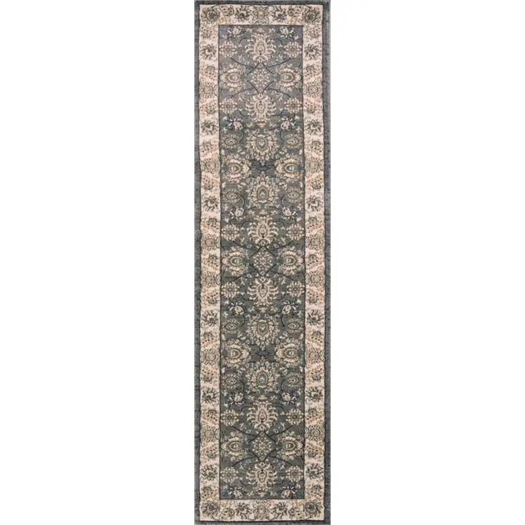 8' Gray And Ivory Floral Runner Rug