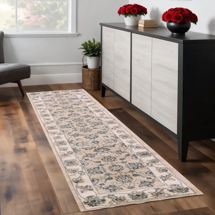 8' Beige And Ivory Runner Rug