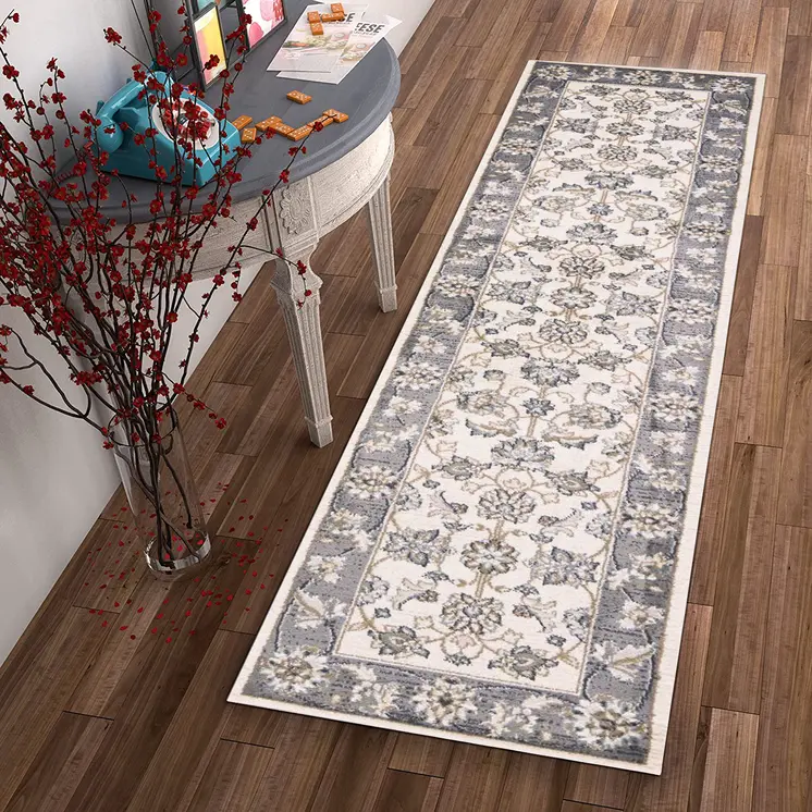 8' Gray And Ivory Runner Rug