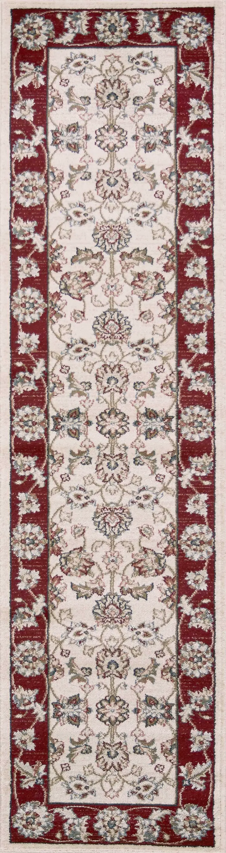 8' Ivory And Red Floral Runner Rug