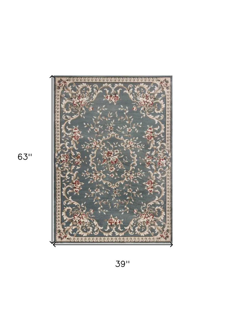 3' X 5' Slate Blue Floral Area Rug