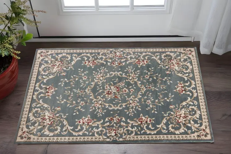 3' X 5' Slate Blue Floral Area Rug
