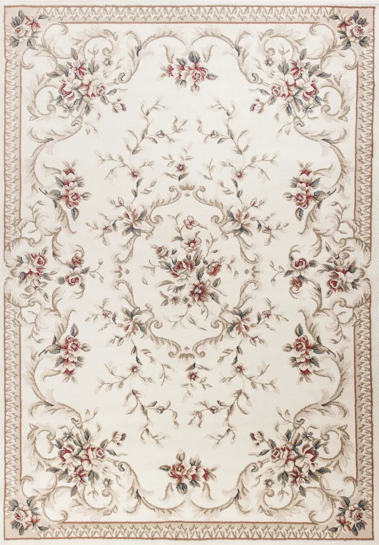 3' X 5' Ivory And Red Floral Area Rug