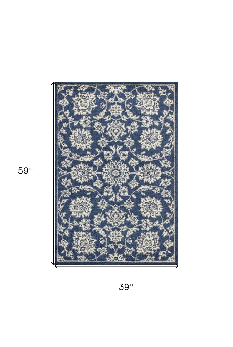3' X 5' Blue and Ivory Area Rug