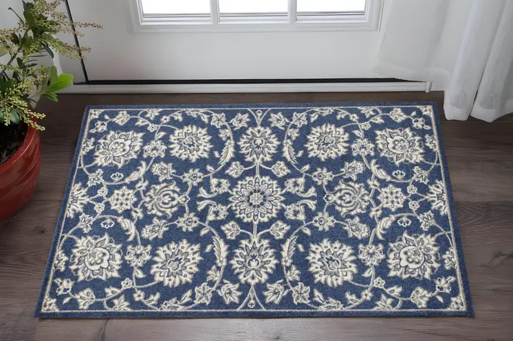 3' X 5' Blue and Ivory Area Rug