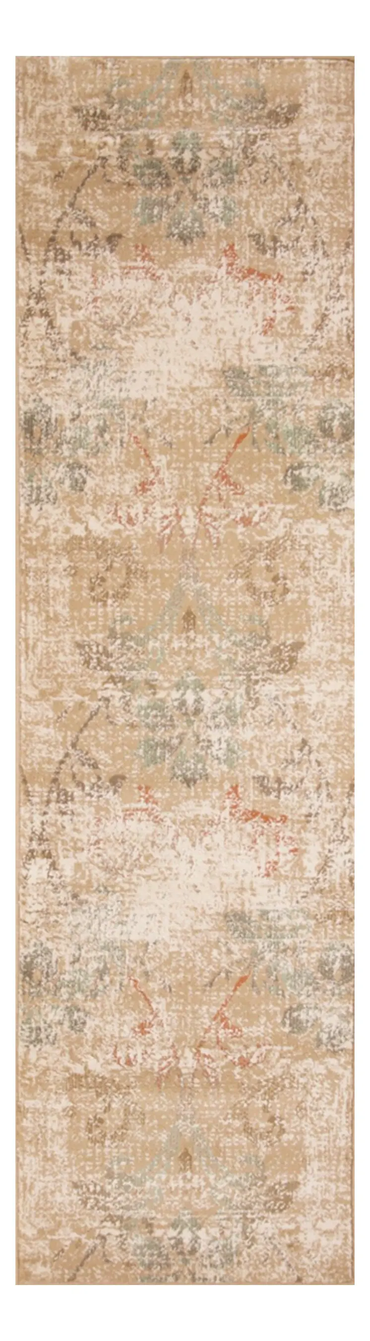 7' Beige Damask Runner Rug