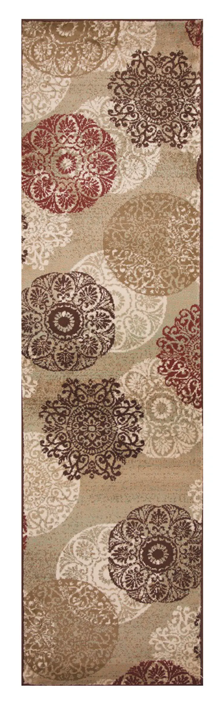 8' Sand And Beige Geometric Runner Rug