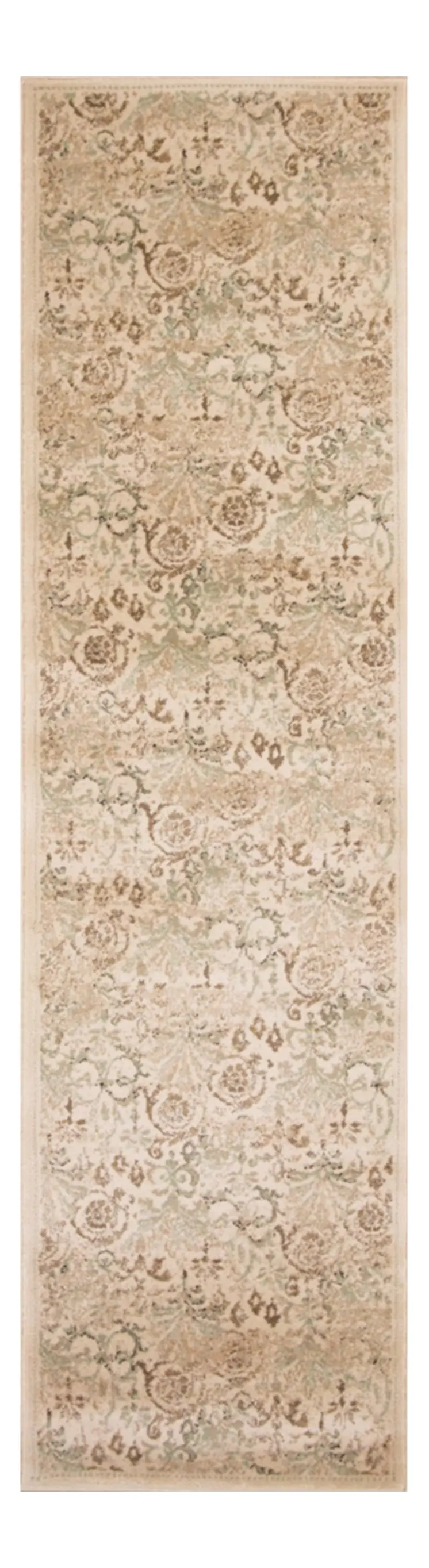 7' Ivory Floral Runner Rug