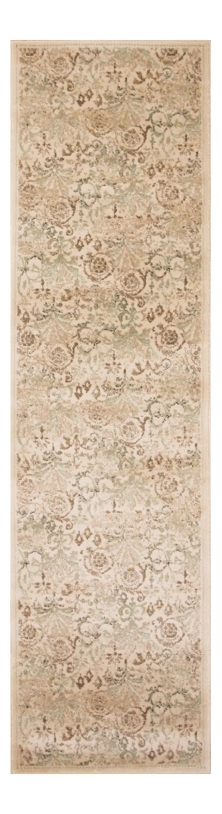 7' Ivory Floral Runner Rug