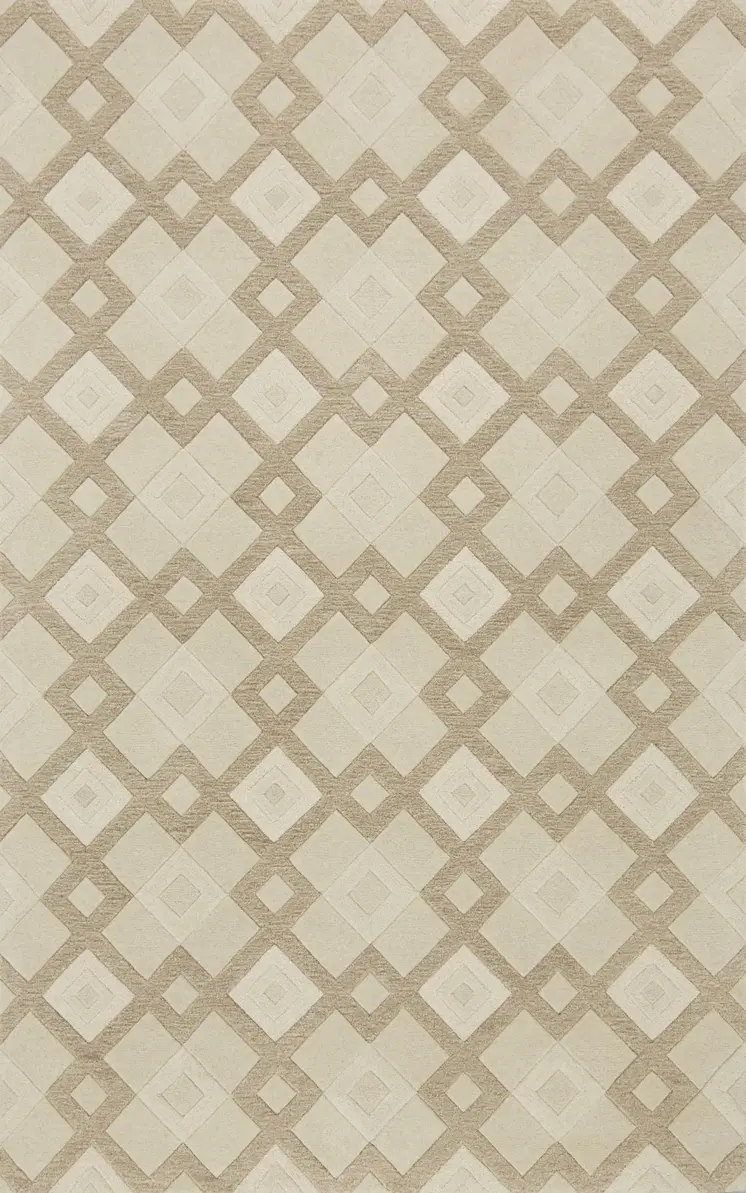 2' X 4' Ivory Diamond Wool Area Rug
