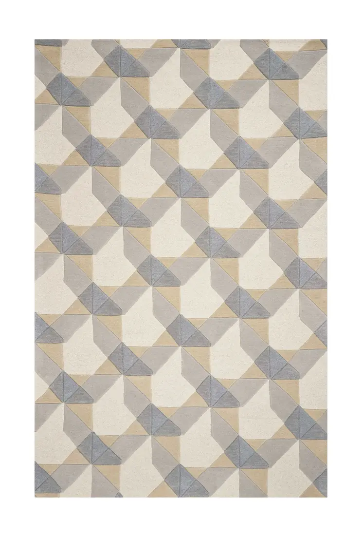 2' X 4' Ivory And Gray Wool Geometric Hand Tufted Area Rug