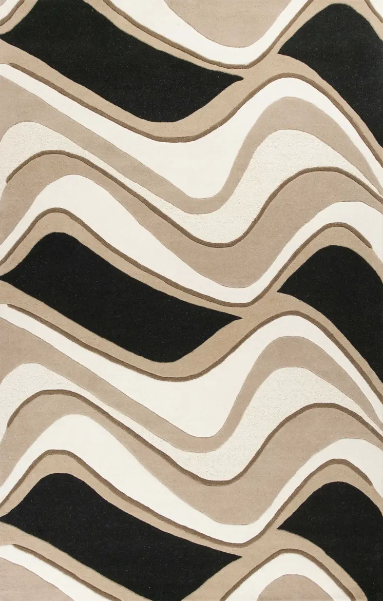 2' X 4' Black And Beige Wool Abstract Hand Tufted Area Rug