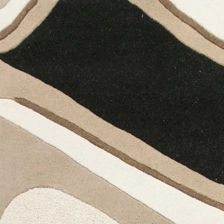 2' X 4' Black And Beige Wool Abstract Hand Tufted Area Rug