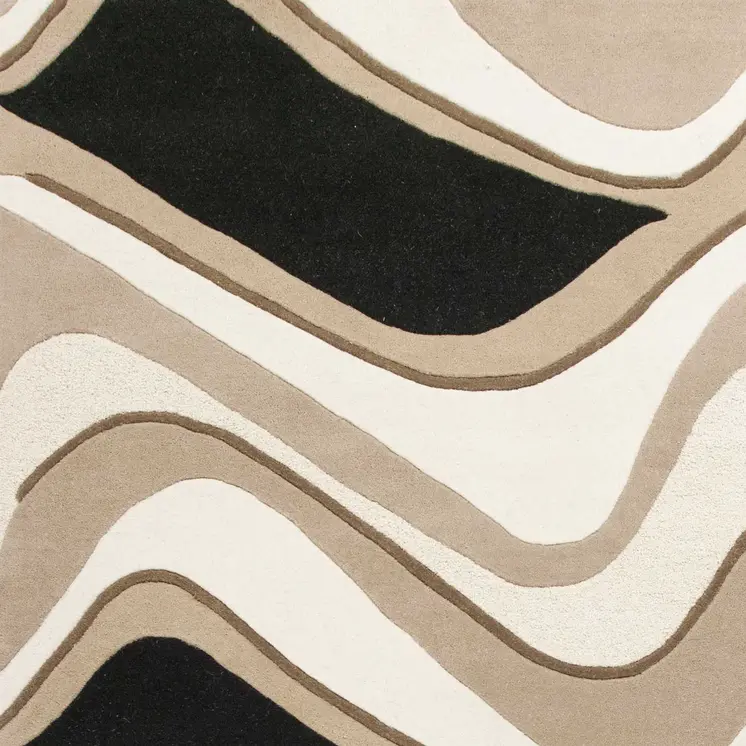 2' X 4' Black And Beige Wool Abstract Hand Tufted Area Rug