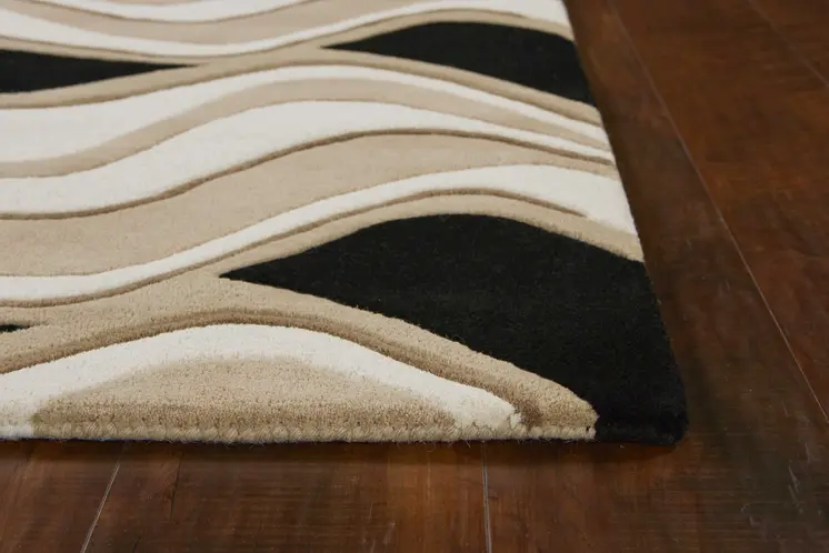 2' X 4' Black And Beige Wool Abstract Hand Tufted Area Rug
