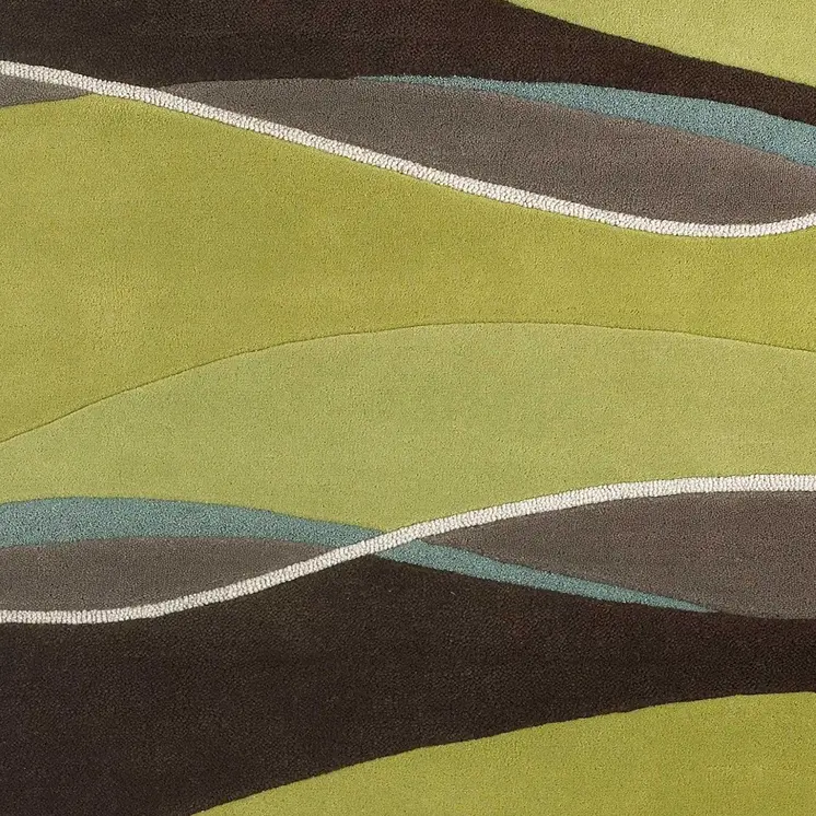 2' X 4' Lime Green And Brown Wool Abstract Hand Tufted Area Rug