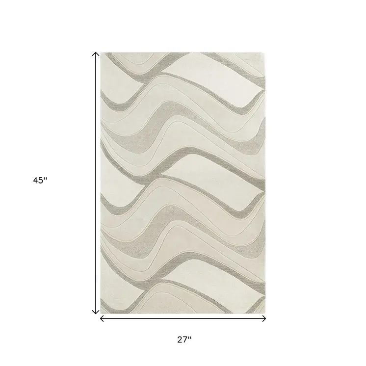 2' X 4' Ivory And Gray Wool Abstract Hand Tufted Area Rug