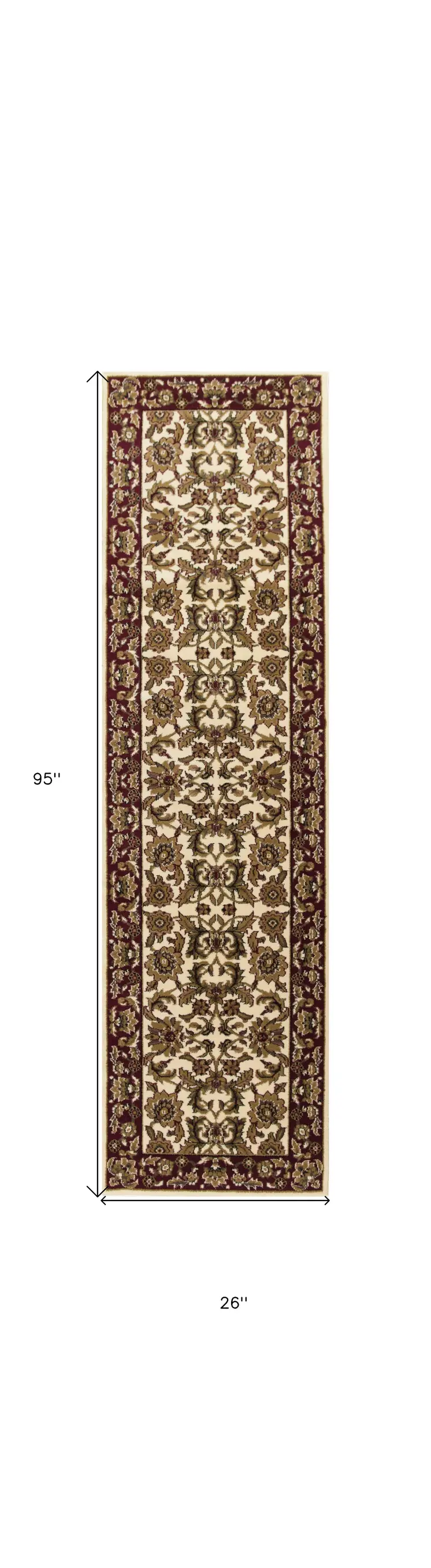 8' Ivory And Red Floral Runner Rug