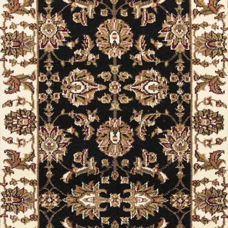 8' Black And Ivory Floral Runner Rug
