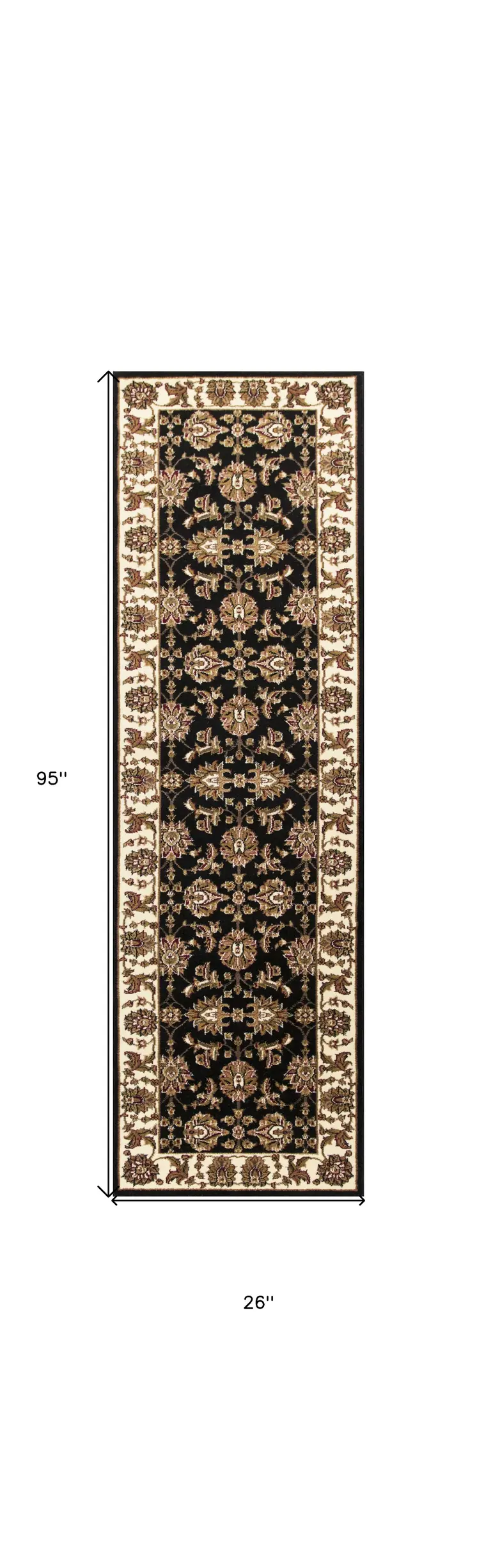 8' Black And Ivory Floral Runner Rug