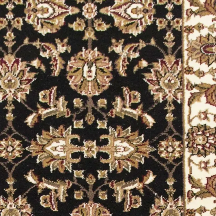 8' Black And Ivory Floral Runner Rug