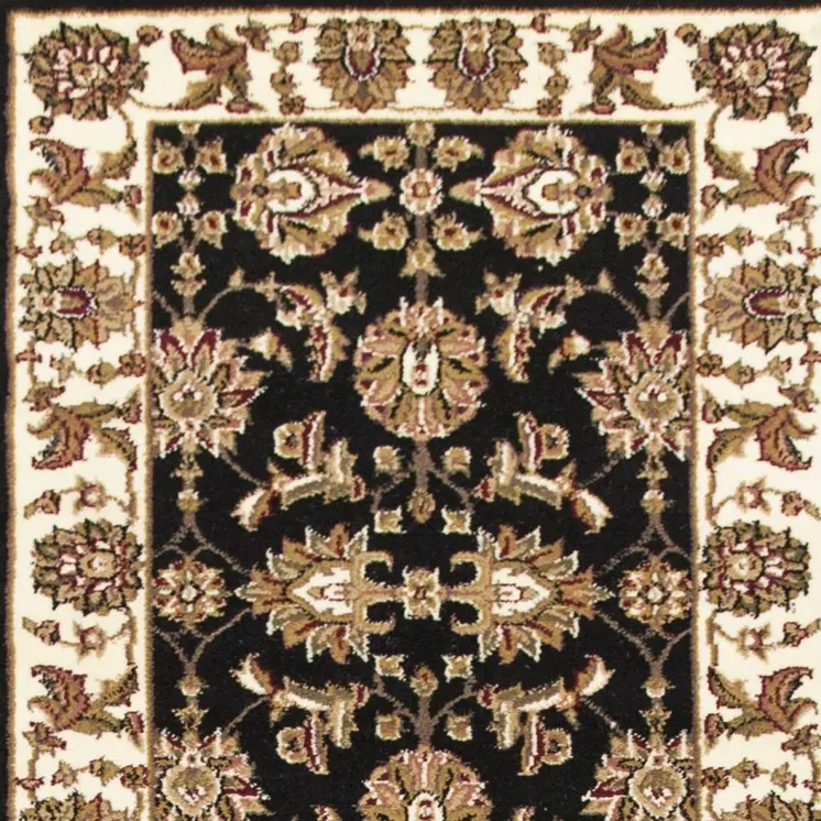 8' Black And Ivory Floral Runner Rug