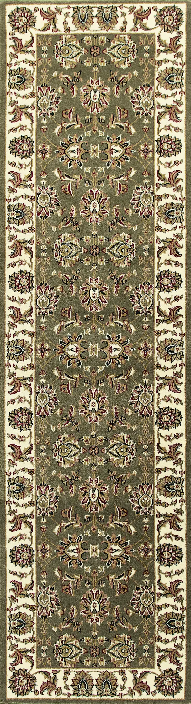 8' Green And Ivory Floral Runner Rug