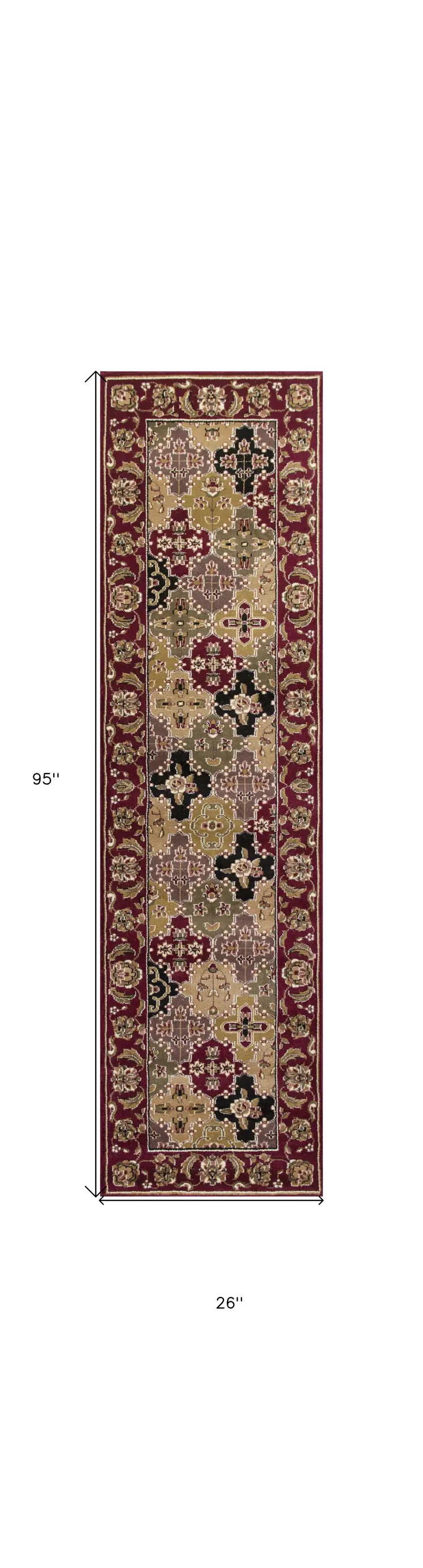 8' Red Orange And Black Floral Runner Rug