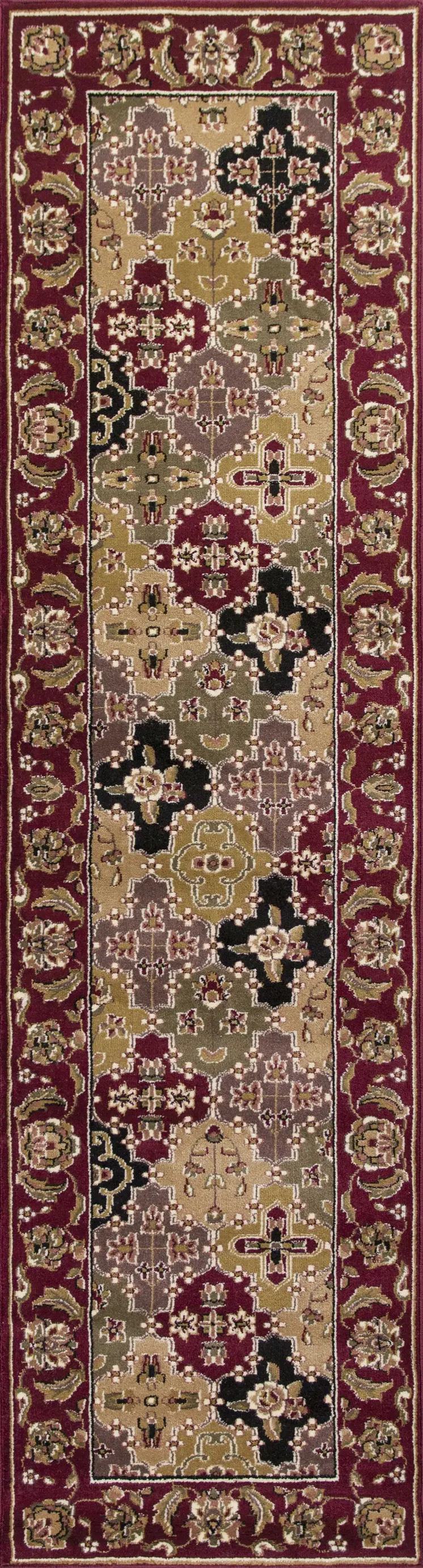 8' Red Orange And Black Floral Runner Rug