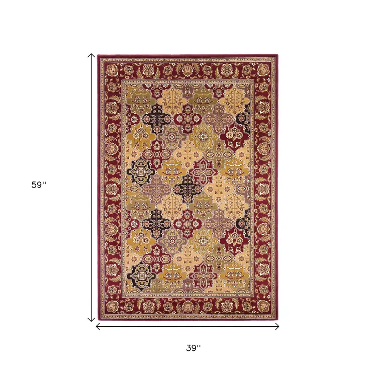 3' X 5' Red Orange And Black Quatrefoil Area Rug