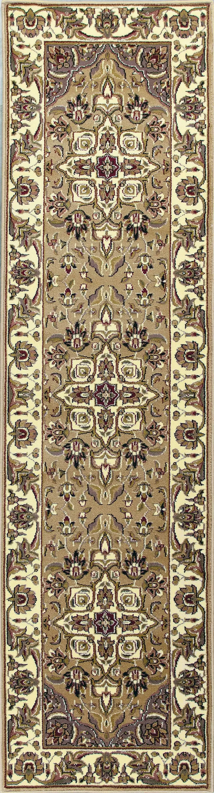 8' Beige And Ivory Floral Runner Rug