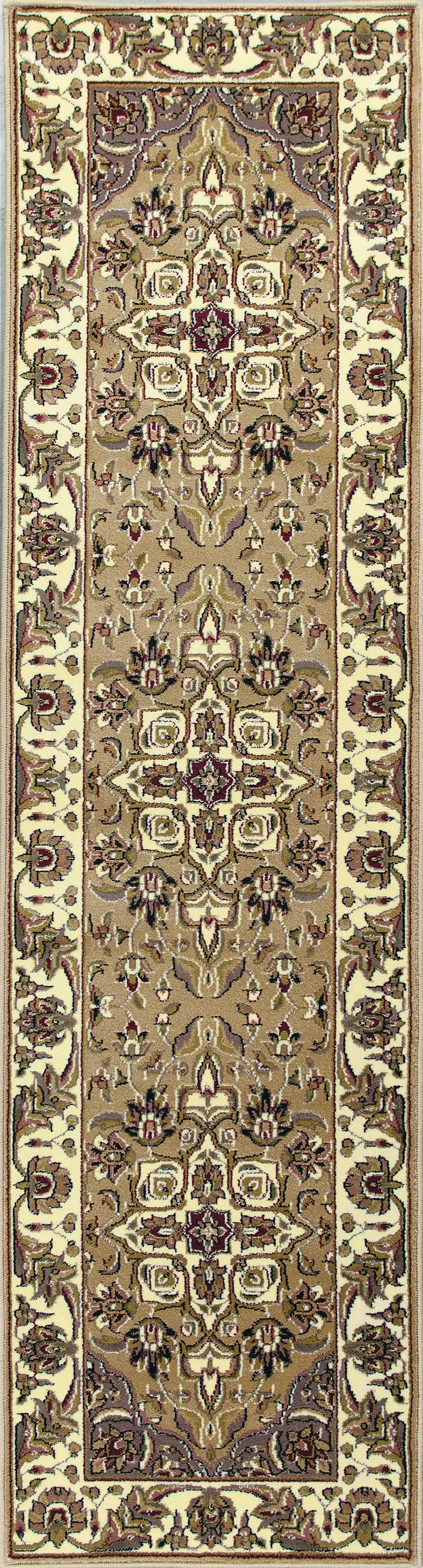 8' Beige And Ivory Floral Runner Rug