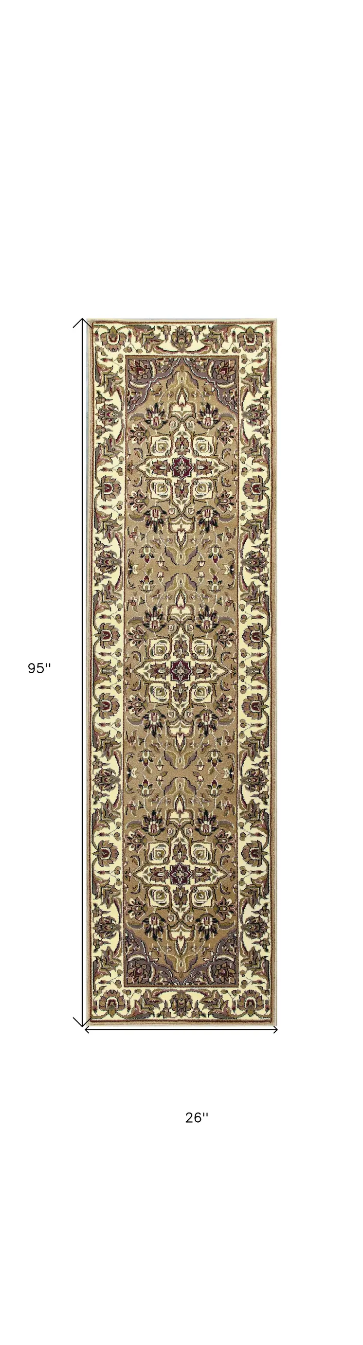 8' Beige And Ivory Floral Runner Rug