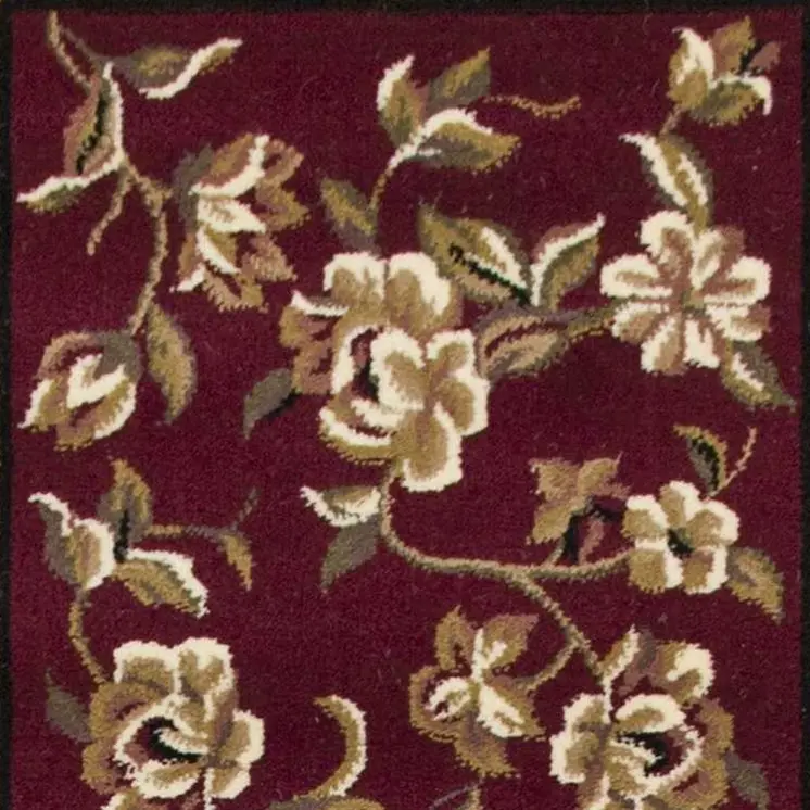 8' Red And Beige Floral Runner Rug