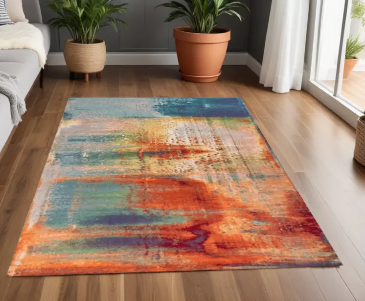 3' X 5' Ivory And Blue Abstract Area Rug