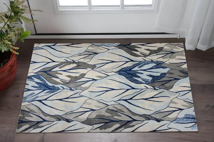 3' X 5' Grey And Navy Area Rug