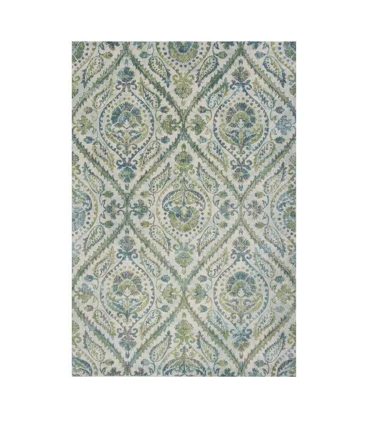 3' X 5' Green And Ivory Ogee Area Rug