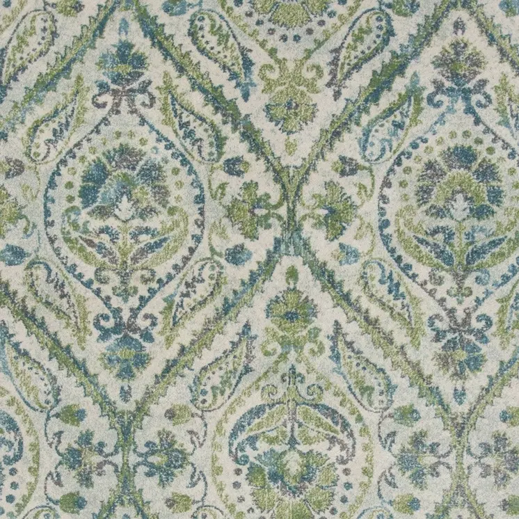3' X 5' Green And Ivory Ogee Area Rug