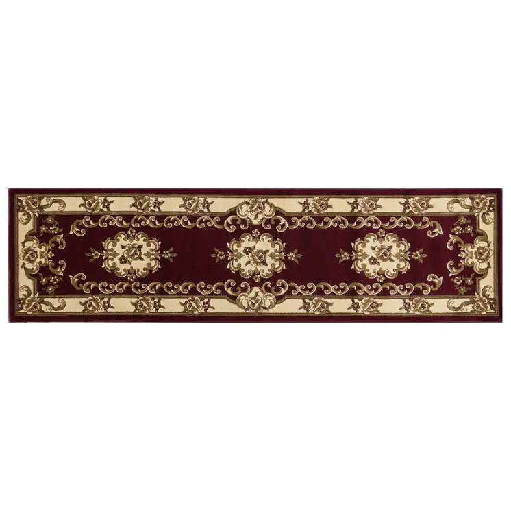 8' Red and Ivory Floral Border Runner Rug