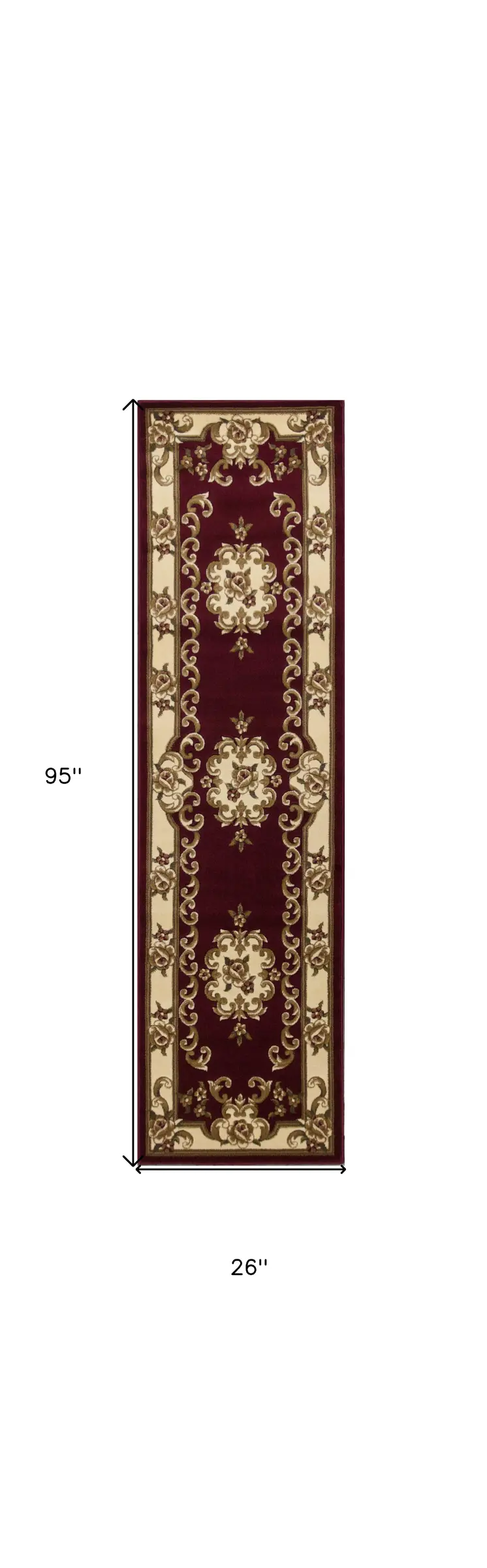 8' Red and Ivory Floral Border Runner Rug