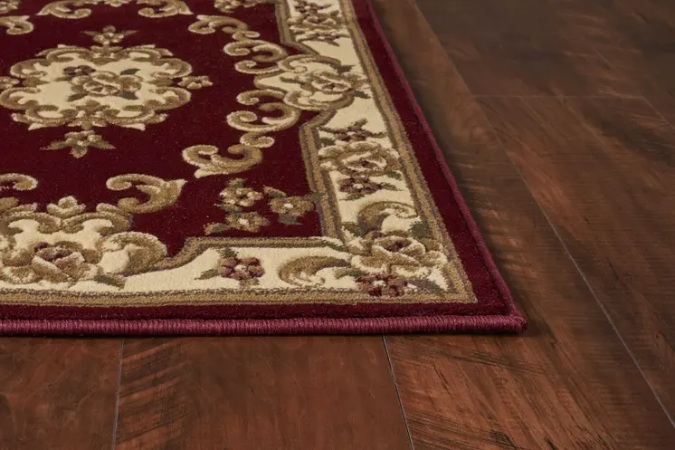 3' X 5' Red and Ivory Floral Border Area Rug