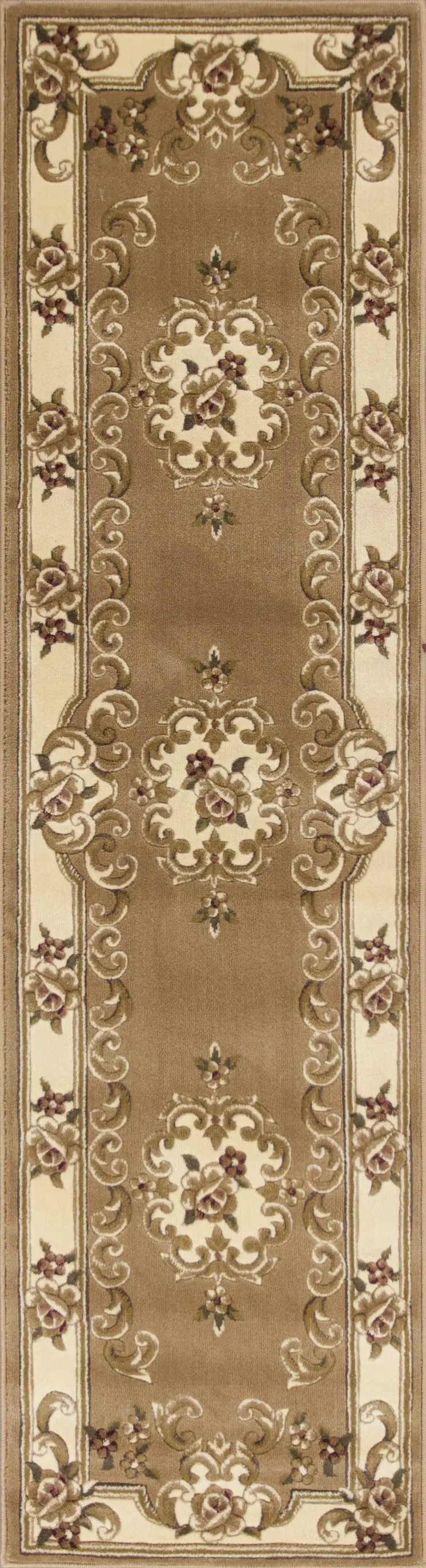 8' Beige And Ivory Medallion Runner Rug
