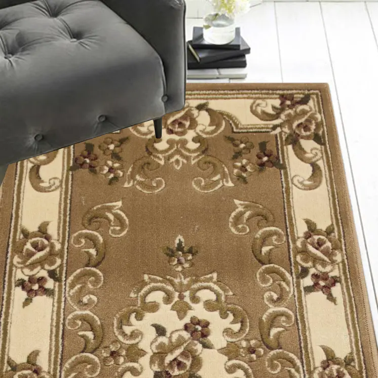 8' Beige And Ivory Medallion Runner Rug