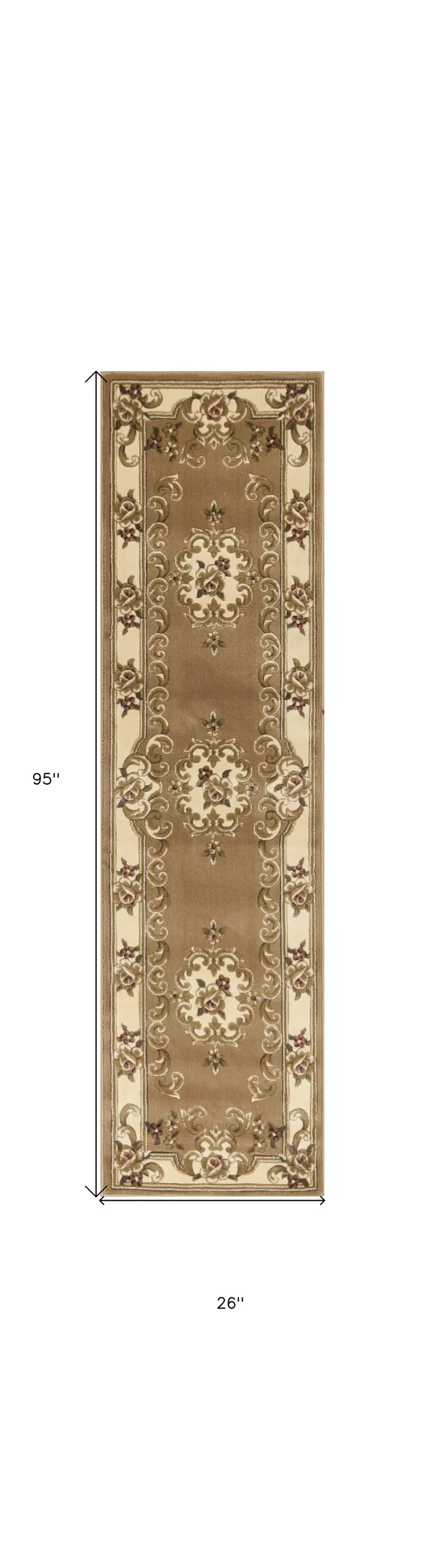 8' Beige And Ivory Medallion Runner Rug