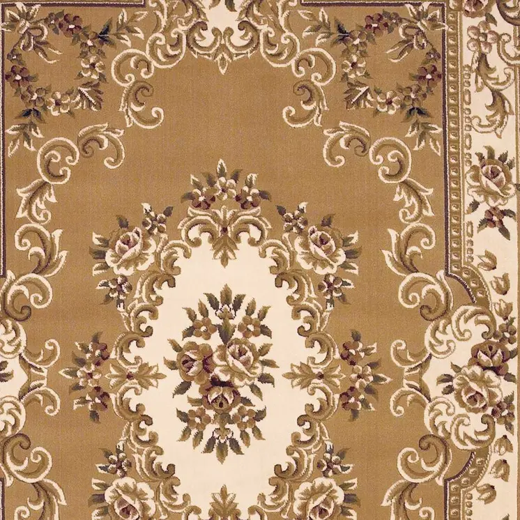 3' X 5' Beige And Ivory Floral Medallion Area Rug